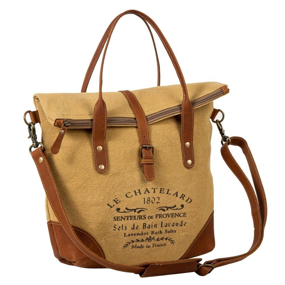 Myra Bag Handmade Chatelard Shoulder Bag Upcycled Canvas & Cowhide Leather - Picture 2 of 13